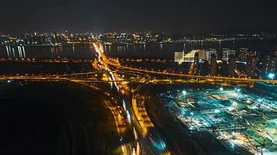 4K震撼航拍延时杭州之江大桥高架夜景车流视频的预览图